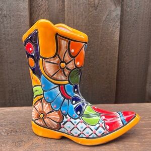 Mexican Talavera Boot Planter.